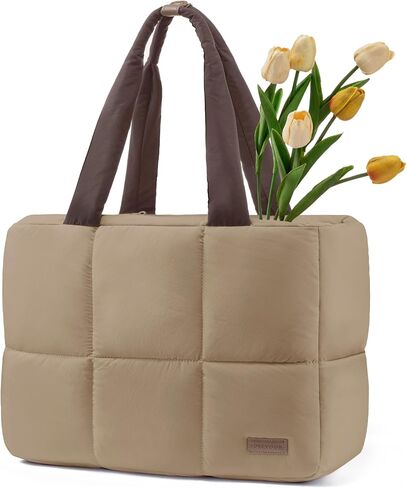 LOVEVOOK Puffer Tote Bag for Women,15.6 Inch Lightweight Quilted Work Tote for Teacher Nurse,Shoulder Bag for Travel Daily in Saudi Arabia