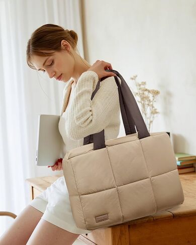 LOVEVOOK Puffer Tote Bag for Women,15.6 Inch Lightweight Quilted Work Tote for Teacher Nurse,Shoulder Bag for Travel Daily in Saudi Arabia