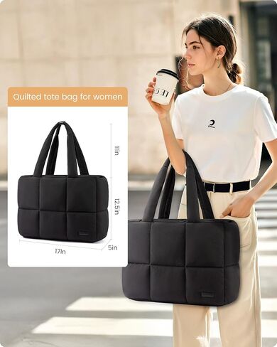 LOVEVOOK Puffer Tote Bag for Women,15.6 Inch Lightweight Quilted Work Tote for Teacher Nurse,Shoulder Bag for Travel Daily in Saudi Arabia
