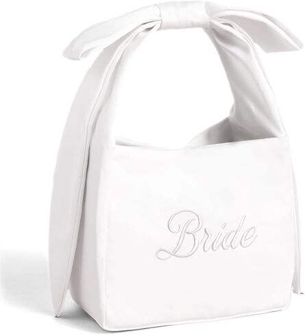 xo, Fetti White Satin Bride Bow Bag | Bachelorette Party Decorations, Bride To Be Purse, Bridal Shower Accessory, Engagement Party Outfit in Saudi Arabia
