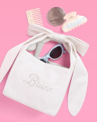 xo, Fetti White Satin Bride Bow Bag | Bachelorette Party Decorations, Bride To Be Purse, Bridal Shower Accessory, Engagement Party Outfit in Saudi Arabia