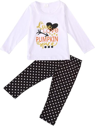 Thanksgiving Toddler Girls Turkey Outfits Set Ruffle T-Shirt Dress and Pants Outfit Set 3-8Years in Kuwait