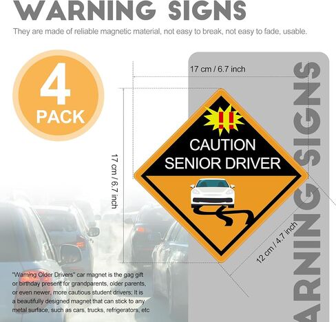 Chunful 4 Pcs Funny Prank Caution Senior Driver Car Magnet Sign Gag Gifts Over The Hill Elderly Driver Magnet for Car Bumper Sticker 50th Grandma and Grandpa Decoration Supply(Classic) in Kuwait