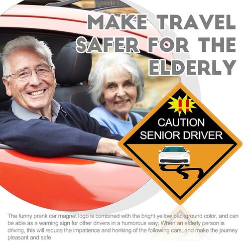 Chunful 4 Pcs Funny Prank Caution Senior Driver Car Magnet Sign Gag Gifts Over The Hill Elderly Driver Magnet for Car Bumper Sticker 50th Grandma and Grandpa Decoration Supply(Classic) in Kuwait