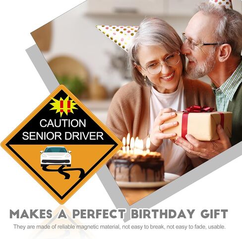 Chunful 4 Pcs Funny Prank Caution Senior Driver Car Magnet Sign Gag Gifts Over The Hill Elderly Driver Magnet for Car Bumper Sticker 50th Grandma and Grandpa Decoration Supply(Classic) in Kuwait