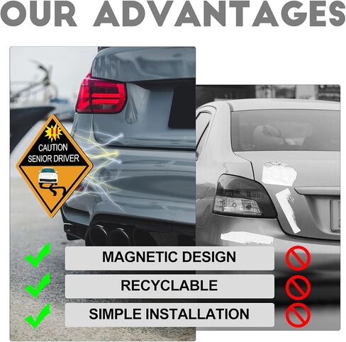 Chunful 4 Pcs Funny Prank Caution Senior Driver Car Magnet Sign Gag Gifts Over The Hill Elderly Driver Magnet for Car Bumper Sticker 50th Grandma and Grandpa Decoration Supply(Classic) in Kuwait