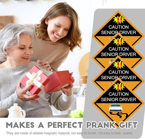 Chunful 4 Pcs Funny Prank Caution Senior Driver Car Magnet Sign Gag Gifts Over The Hill Elderly Driver Magnet for Car Bumper Sticker 50th Grandma and Grandpa Decoration Supply(Classic) in Kuwait