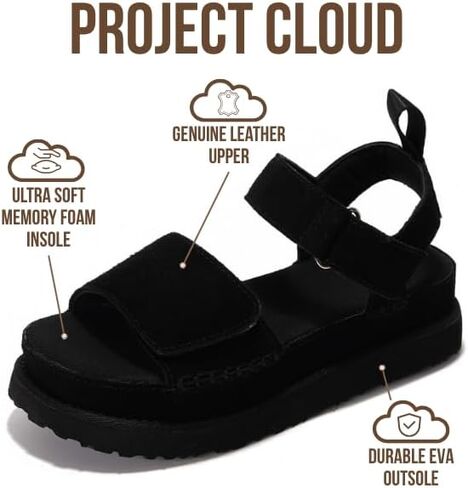 Project Cloud Leather Platform Platform Women - Memory Foam Insole Slip Sliptant Crunky Crongals مع أحزمة قابلة للتعديل - أحذية النساء الأنيقة (برونزيستار) in Kuwait