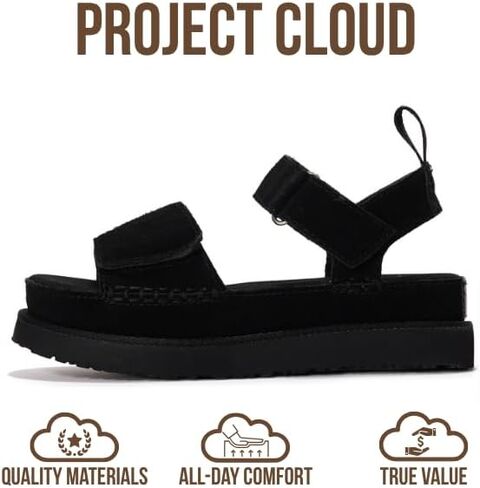 Project Cloud Leather Platform Platform Women - Memory Foam Insole Slip Sliptant Crunky Crongals مع أحزمة قابلة للتعديل - أحذية النساء الأنيقة (برونزيستار) in Kuwait