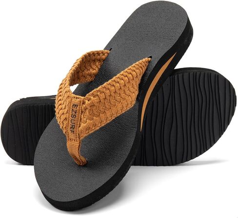 Womens Comfortable Flip Flops with Woven Strap Cushioned Arch Support Sandals Casual Beach Shoes in Kuwait