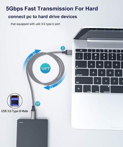AkoaDa USB 3.0 Cable (10FT), Durable Nylon Braided USB A to USB B Cable Compatible with Printers, Monitor, Docking Station, External Hard Drivers, Scanner, Hub and More Devices(Grey) in Saudi Arabia