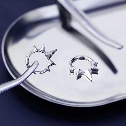 16g 8mm/10mm Septum Rings: Sun Rays Surgical Steel Nose Ring, Lips Helix Cartilage Clicker Hoop Earrings Daith Piercing Body Jewelry for Women Men in Kuwait