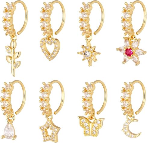 8pcs حل حلقات الأنف ، طوق للنساء ، طوق الأنف المتدلي بالأنف المجوهرات الثابتة ، وورقة الذهب in Saudi Arabia