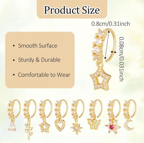 8pcs حل حلقات الأنف ، طوق للنساء ، طوق الأنف المتدلي بالأنف المجوهرات الثابتة ، وورقة الذهب in Saudi Arabia