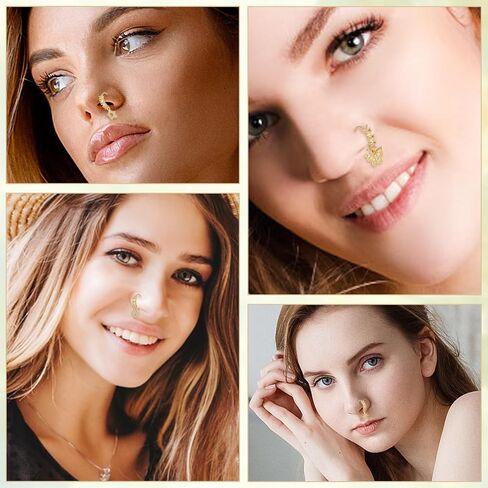 8pcs حل حلقات الأنف ، طوق للنساء ، طوق الأنف المتدلي بالأنف المجوهرات الثابتة ، وورقة الذهب in Saudi Arabia