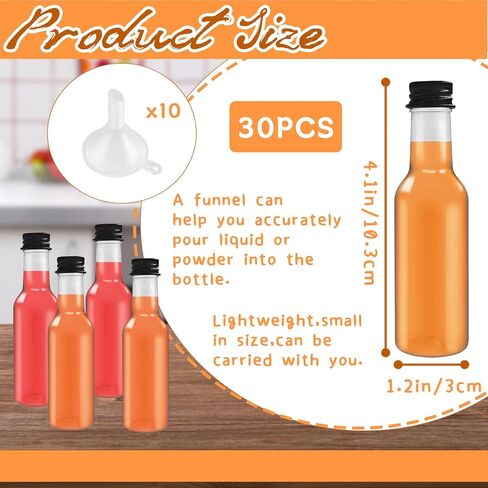 30 عبوة من زجاجات المشروبات الكحولية الصغيرة بوزن 1.7 أونصة مع غطاء أسود، زجاجات كحول بلاستيكية مع 10 أقماع، زجاجة روح بلاستيكية محكمة الغلق لحفلات الزفاف، مستلزمات الحفلات in Kuwait