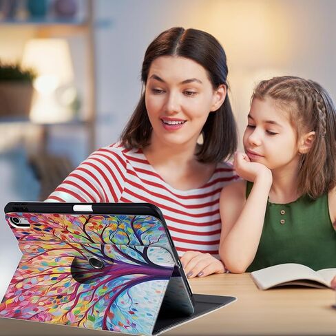 حافظة iPad Air الجيل الخامس الجديدة 2022/Air الجيل السادس مقاس 11 بوصة M2 2024، حافظة دوارة 360 درجة، غطاء عرض متعدد الزوايا مع حامل قلم رصاص لجهاز iPad Air 4/5/6 - شجرة ملونة in Kuwait