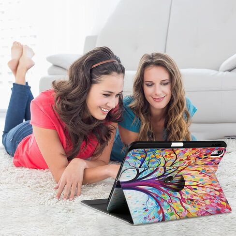 حافظة iPad Air الجيل الخامس الجديدة 2022/Air الجيل السادس مقاس 11 بوصة M2 2024، حافظة دوارة 360 درجة، غطاء عرض متعدد الزوايا مع حامل قلم رصاص لجهاز iPad Air 4/5/6 - شجرة ملونة in Kuwait