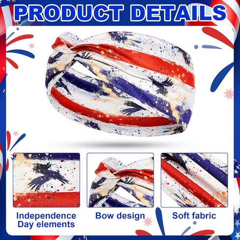 JaGely 12 Pcs 4th of July Patriotic Hairband American Flag Headbands for Women Red White and Blue Stretchy Bandanas, Non Slip Wide Knotted USA Flag Hair Accessories for Independence Day Memorial Day in Saudi Arabia