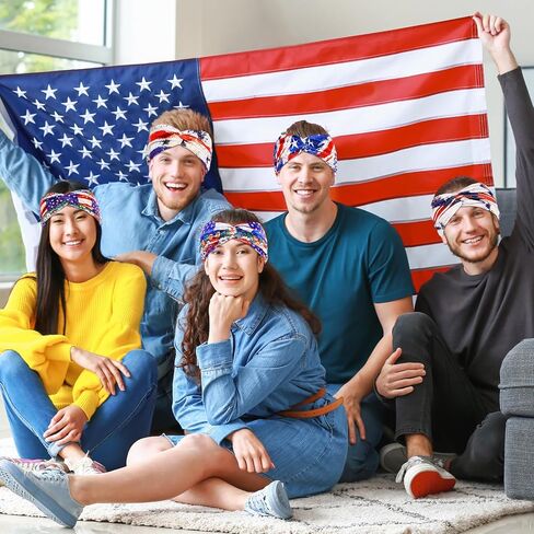 JaGely 12 Pcs 4th of July Patriotic Hairband American Flag Headbands for Women Red White and Blue Stretchy Bandanas, Non Slip Wide Knotted USA Flag Hair Accessories for Independence Day Memorial Day in Saudi Arabia