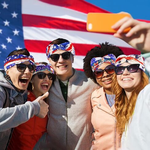 JaGely 12 Pcs 4th of July Patriotic Hairband American Flag Headbands for Women Red White and Blue Stretchy Bandanas, Non Slip Wide Knotted USA Flag Hair Accessories for Independence Day Memorial Day in Saudi Arabia