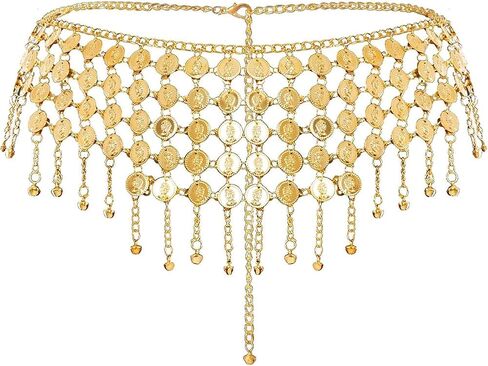 Women's Belly Dance Coin Chain Belt Dancing Hip Scarf Metal Gypsy Skirt Outfit For Halloween Costume Accessory in Kuwait