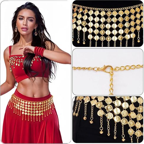 Women's Belly Dance Coin Chain Belt Dancing Hip Scarf Metal Gypsy Skirt Outfit For Halloween Costume Accessory in Kuwait
