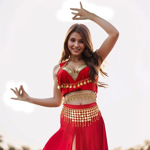 Women's Belly Dance Coin Chain Belt Dancing Hip Scarf Metal Gypsy Skirt Outfit For Halloween Costume Accessory in Kuwait