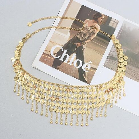 Women's Belly Dance Coin Chain Belt Dancing Hip Scarf Metal Gypsy Skirt Outfit For Halloween Costume Accessory in Kuwait