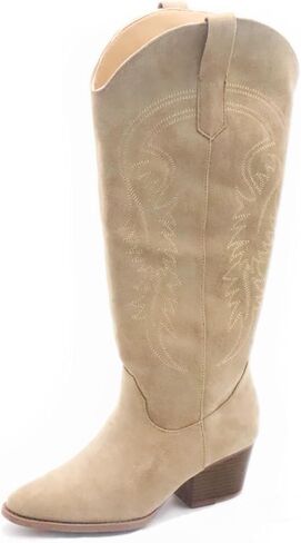 Wide calf cowboy boots women Embroidered Western Women's Knee-High Boots Pointed Toe Chunky Heel Cowgirl Boots in Saudi Arabia