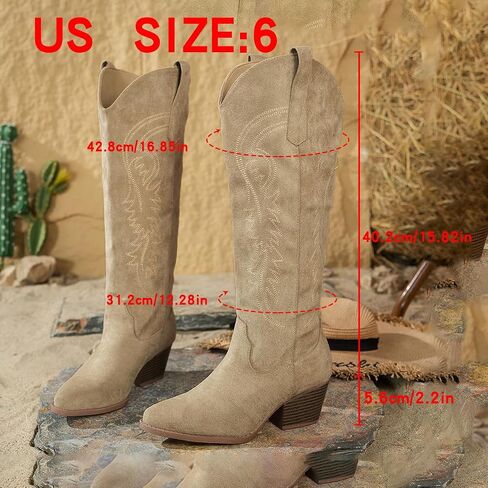 Wide calf cowboy boots women Embroidered Western Women's Knee-High Boots Pointed Toe Chunky Heel Cowgirl Boots in Saudi Arabia