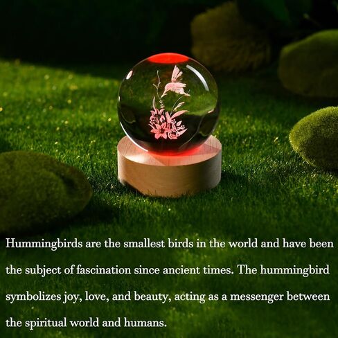 Ifolaina 3D Hummingbird Clastal Ball with Wooden Light Base 2.36 "محفور الطنان الزجاجي الزجاجي ديكور الهدايا الطنانة للنساء عشاق الأصدقاء in Kuwait