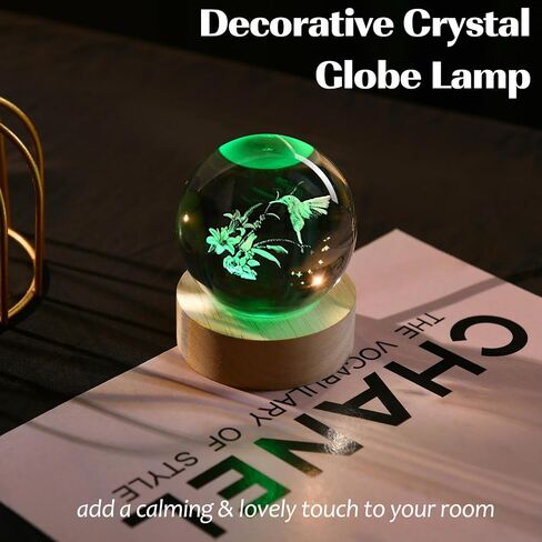 Ifolaina 3D Hummingbird Clastal Ball with Wooden Light Base 2.36 "محفور الطنان الزجاجي الزجاجي ديكور الهدايا الطنانة للنساء عشاق الأصدقاء in Kuwait