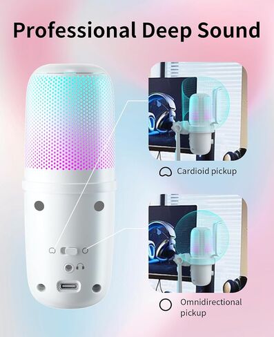 ميكروفون ألعاب USB للكمبيوتر الشخصي ، MIC PC Podcasts MIC لـ PS4/ PS5/ MAC ، ميكروفون المكثف مع كتم الصوت السريع ، مصباح RGB ، مرشح البوب ​​، التقط الصوت من جميع الاتجاه ، صدمة للتسجيل （أبيض） in Kuwait