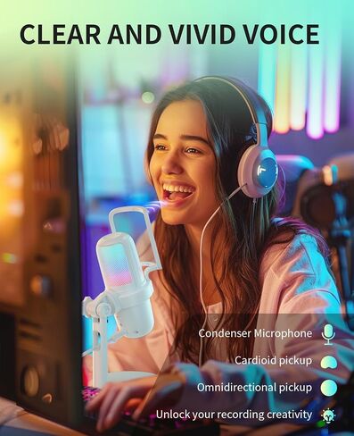 ميكروفون ألعاب USB للكمبيوتر الشخصي ، MIC PC Podcasts MIC لـ PS4/ PS5/ MAC ، ميكروفون المكثف مع كتم الصوت السريع ، مصباح RGB ، مرشح البوب ​​، التقط الصوت من جميع الاتجاه ، صدمة للتسجيل （أبيض） in Kuwait