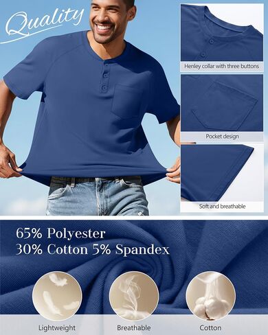 3 Pack Men's Big and Tall Henley T-Shirts, Cotton Short Sleeve Raglan Pullover Summer Basic Tee Tops with Pocket in Kuwait