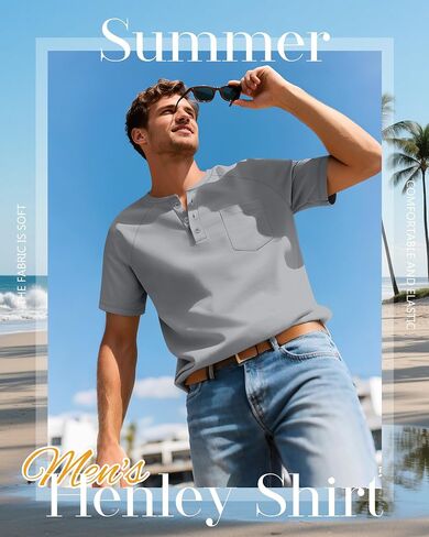 3 Pack Men's Big and Tall Henley T-Shirts, Cotton Short Sleeve Raglan Pullover Summer Basic Tee Tops with Pocket in Kuwait