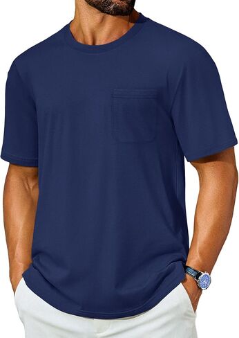 Cotrasen Mens T-Shirts Cotton Short Sleeve Pocket Tee Shirt Casual Crew Neck Moisture Wicking Soft Basic T Shirts in Saudi Arabia