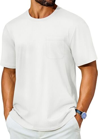 Cotrasen Mens T-Shirts Cotton Short Sleeve Pocket Tee Shirt Casual Crew Neck Moisture Wicking Soft Basic T Shirts in Saudi Arabia