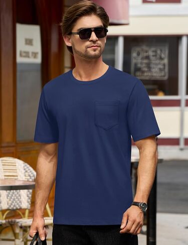 Cotrasen Mens T-Shirts Cotton Short Sleeve Pocket Tee Shirt Casual Crew Neck Moisture Wicking Soft Basic T Shirts in Saudi Arabia