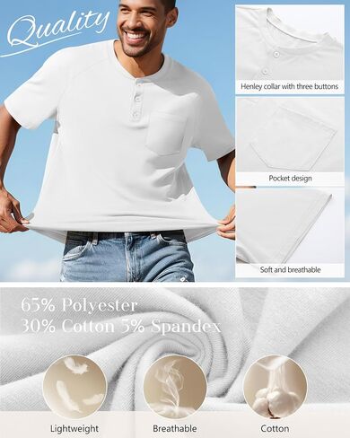 3 Pack Men's Big and Tall Henley T-Shirts, Cotton Short Sleeve Raglan Pullover Summer Basic Tee Tops with Pocket in Kuwait