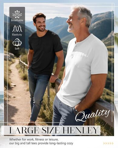 3 Pack Men's Big and Tall Henley T-Shirts, Cotton Short Sleeve Raglan Pullover Summer Basic Tee Tops with Pocket in Kuwait