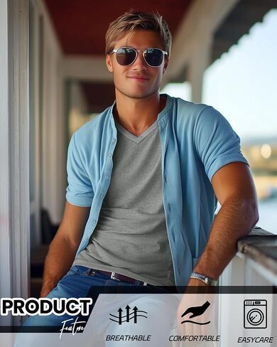 5 Pack Men's Big and Tall Shirts Casual V Neck Short Sleeve Tees Summer Cotton Basic T Shirts Multipack in Saudi Arabia