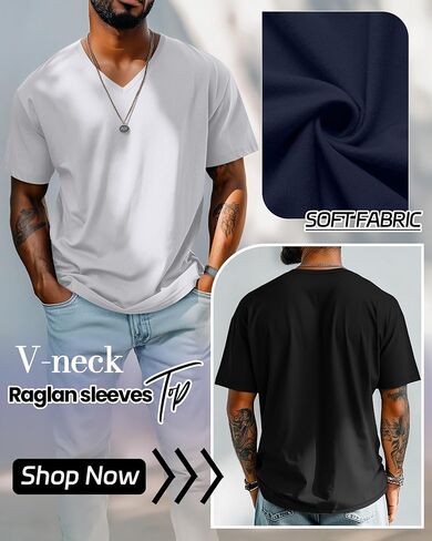 5 Pack Men's Big and Tall Shirts Casual V Neck Short Sleeve Tees Summer Cotton Basic T Shirts Multipack in Saudi Arabia