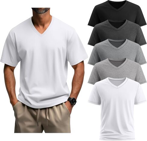 5 Pack Men's Big and Tall Shirts Casual V Neck Short Sleeve Tees Summer Cotton Basic T Shirts Multipack in Saudi Arabia