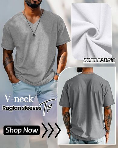 5 Pack Men's Big and Tall Shirts Casual V Neck Short Sleeve Tees Summer Cotton Basic T Shirts Multipack in Saudi Arabia