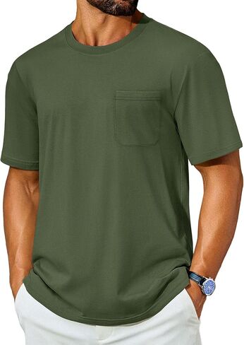 Cotrasen Mens Thirts Cotton Cotton Sleeve Pocket Tee Shirt طاقم عارض in Saudi Arabia