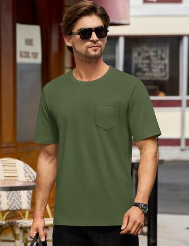 Cotrasen Mens Thirts Cotton Cotton Sleeve Pocket Tee Shirt طاقم عارض in Saudi Arabia