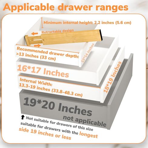 BAMEOS 4" High Drawer Dividers Bamboo Separators Organization Expandable Organizers for Kitchen Bedroom Bathroom Dresser Office 4-pack in Kuwait