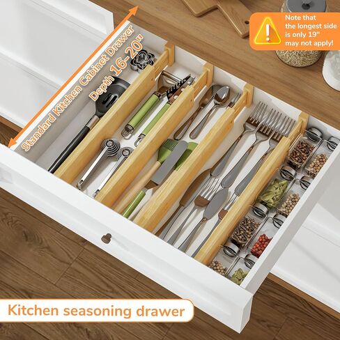 BAMEOS 4" High Drawer Dividers Bamboo Separators Organization Expandable Organizers for Kitchen Bedroom Bathroom Dresser Office 4-pack in Kuwait